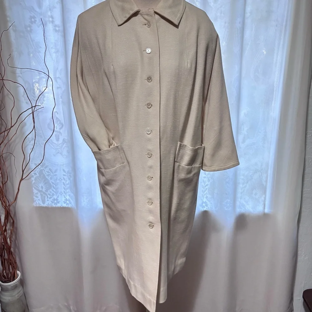 Vintage H Liebes of San Francisco Cream Button-Up Coat-Cotton & Silk Size 12 - Picture 6 of 11